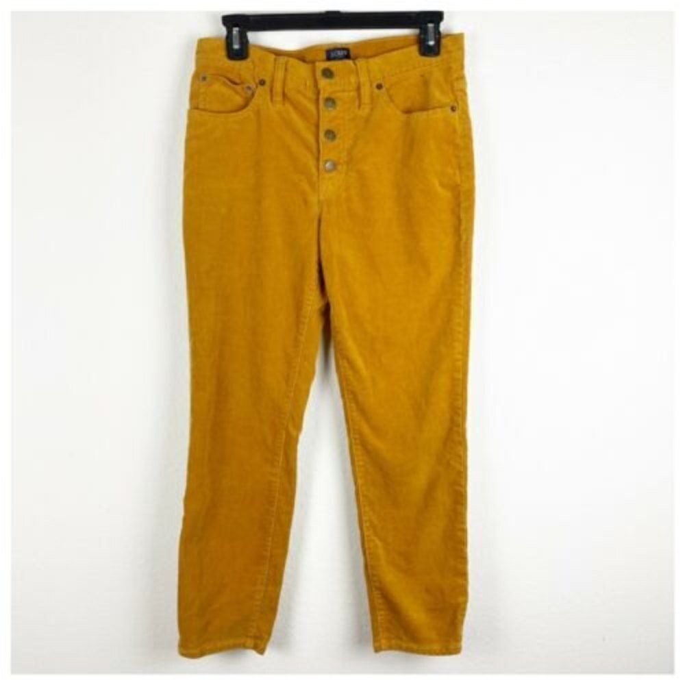 J.Crew 9” High Rise Skinny Corduroy High Rise  Jeans Mustard Yellow SZ-28 Petite - Picture 2 of 8